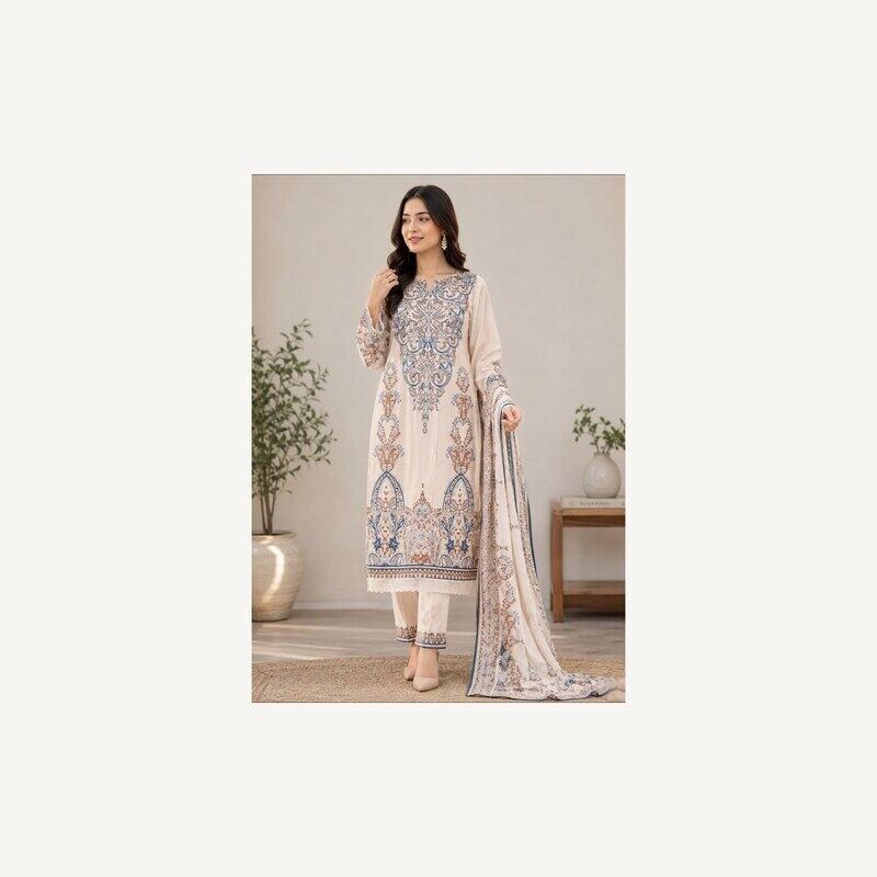 Beige Printed Single Lawn Shirt