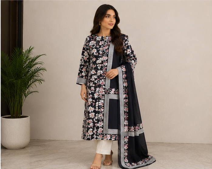 Black Floral 3 Piece Suit for Women